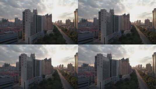 哈尔滨日落城市风光全景航拍高清在线视频素材下载