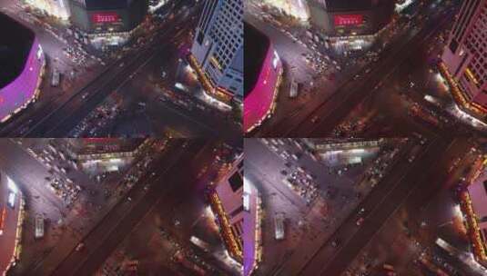 长沙夜景51广场航拍交通高清在线视频素材下载