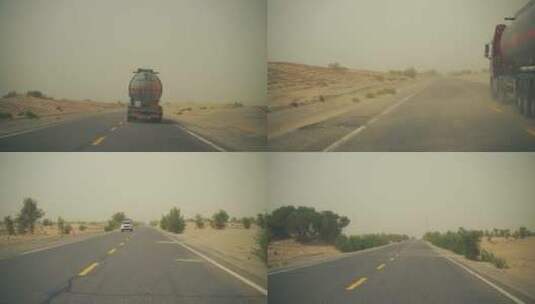 沙漠公路油罐车行驶车外视角行车记录仪视角高清在线视频素材下载