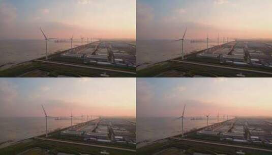 嘉兴海盐县风能发电机航拍4K高清在线视频素材下载
