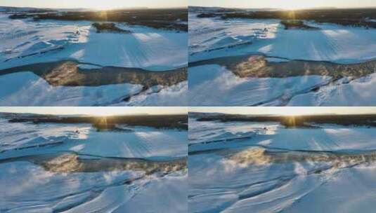 海拉尔河湿地风光冬季不冻河高清在线视频素材下载