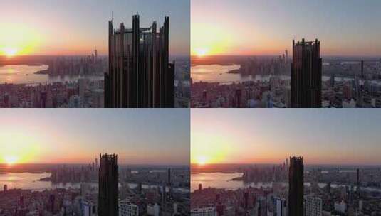 城市航拍布鲁克林塔日出纽约地标摩天大楼高清在线视频素材下载