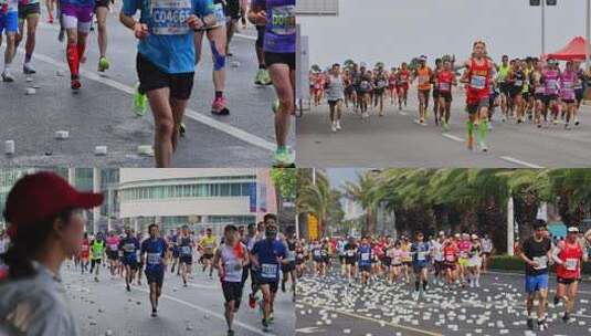 城市马拉松跑者慢动作合集高清在线视频素材下载