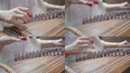 中国古代乐器，弹古筝的美女特写高清在线视频素材下载