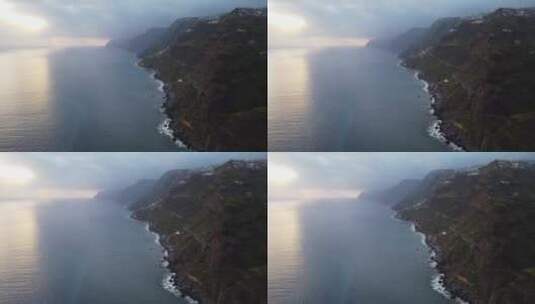 群山海岸线海面夕阳航拍高清在线视频素材下载
