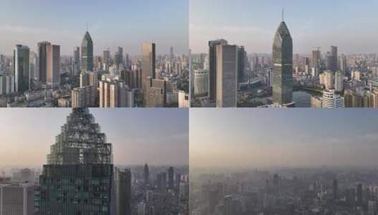 武汉北湖商圈清晨航拍高清在线视频素材下载