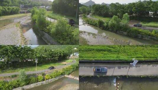 汽车自驾游在乡村景区道路上河边行驶4高清在线视频素材下载
