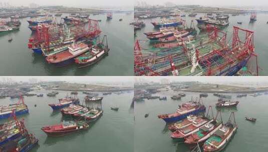 北海侨港渔船航拍渔村渔港航拍高清在线视频素材下载