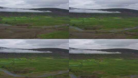 冰岛。山、田野和河流的鸟瞰图。冰岛白天的风景高清在线视频素材下载