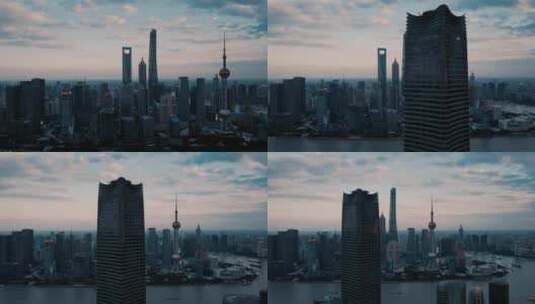 上海浦西白玉兰大厦傍晚航拍高清在线视频素材下载
