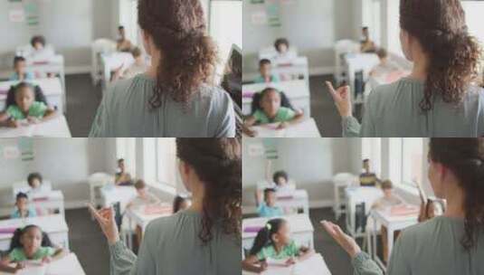 高加索女教师在不同学生的课堂上上课的背影视频高清在线视频素材下载