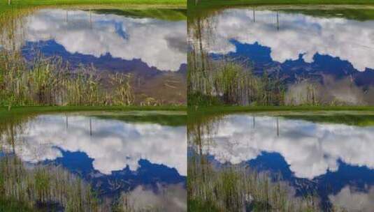 蓝天白云水中倒影延时风景高清在线视频素材下载