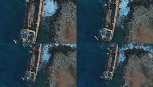 搁浅在海岸的废弃船只高清在线视频素材下载