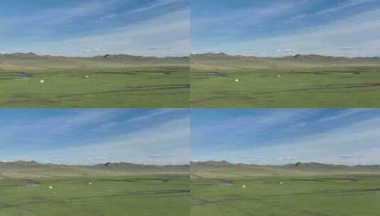航拍草原牧场羊群马群高清在线视频素材下载
