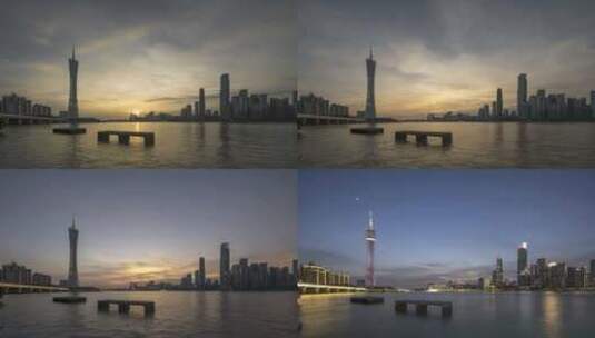 广州极致城市风光日落晚霞耶稣光蓝调夜景高清在线视频素材下载