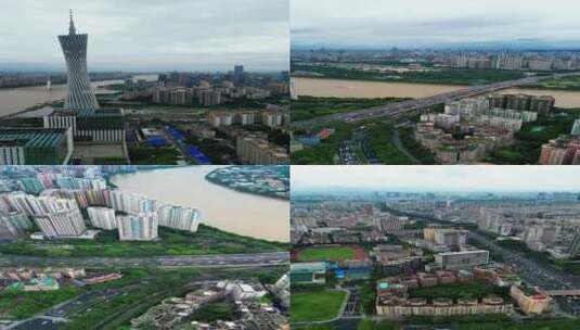 竖屏航拍广州多镜头多建筑台风天高清在线视频素材下载