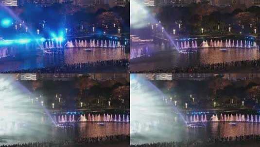 佛山禅城文华公园水舞声光秀喷泉夜景高清在线视频素材下载