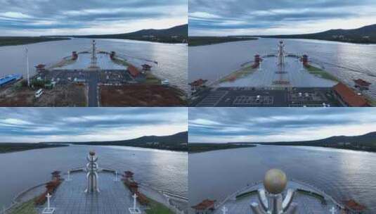 航拍抚远东极广场高清在线视频素材下载