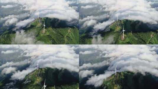 山上的风力发电机航拍高清在线视频素材下载
