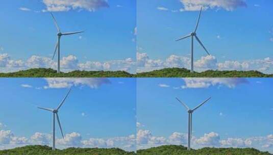 蓝天白云下的风力发电风车高清在线视频素材下载