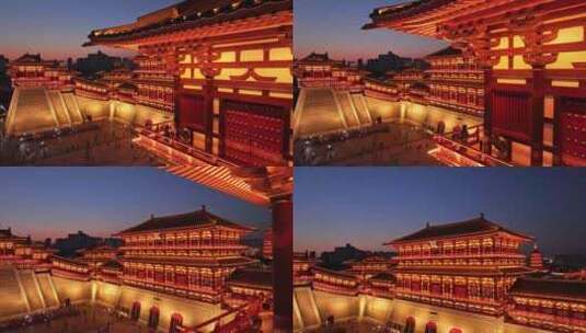 河南洛阳应天门古建筑夜景航拍高清在线视频素材下载