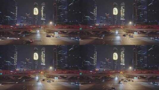 成都天府国际金融中心双塔交子大道车流夜景高清在线视频素材下载