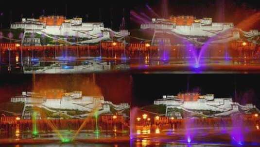 布达拉宫夜景喷泉高清在线视频素材下载