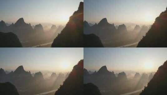 航拍桂林山水漓江喀斯特地貌风光高清在线视频素材下载