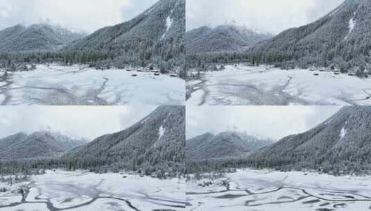 西藏林芝巴松措，雪山森林的林海雪原风光高清在线视频素材下载