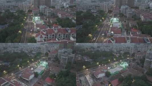漳州芗城区漳州古城西门广场夜景航拍高清在线视频素材下载