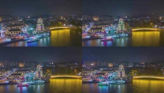 航拍惠州水东街合江楼夜景延时高清在线视频素材下载