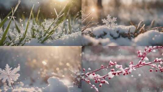 雪花飘落唯美的下雪场景高清在线视频素材下载