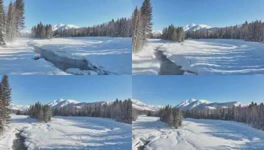 新疆冬季旅游 禾木 雪山 禾木雪景高清在线视频素材下载