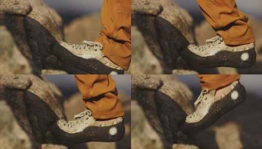 攀岩鞋踩在岩石上高清在线视频素材下载