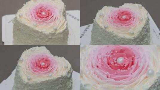 爱心形玫瑰蛋糕 情人节鲜花奶油蛋糕旋转高清在线视频素材下载