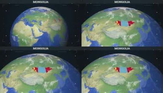 蒙古地图来自地球与旗帜高清在线视频素材下载
