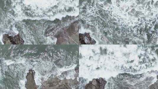 海浪俯拍海水拍打礁石特写浪花岩石潮水波浪高清在线视频素材下载