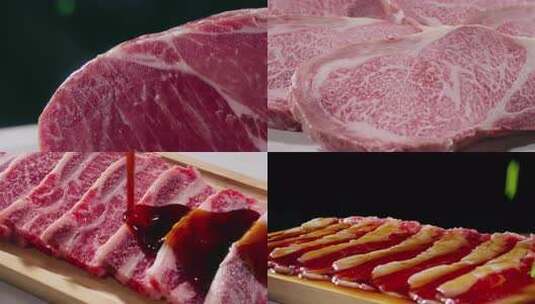 生牛肉特写牛肉腌渍和牛西冷手切牛肉高清在线视频素材下载