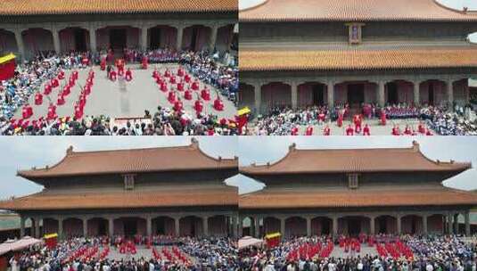 古建筑前传统仪式活动场景高清在线视频素材下载