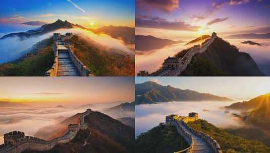 中国长城四季壮丽山河日出云海纪录片高清在线视频素材下载