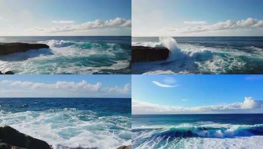 海浪拍打海岸礁石高清在线视频素材下载