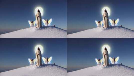 山顶耶稣与天使形象高清在线视频素材下载