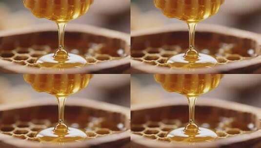 蜂巢蜜蜂蜜滴落特写高清在线视频素材下载