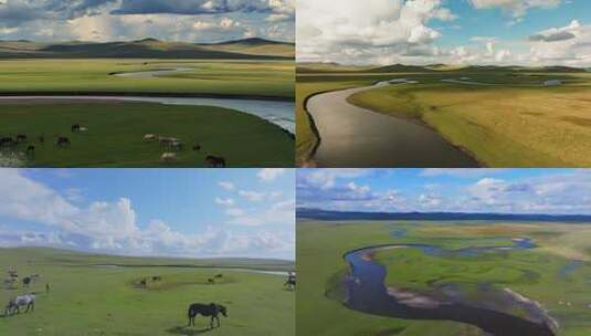草原河流自然风光航拍素材高清在线视频素材下载