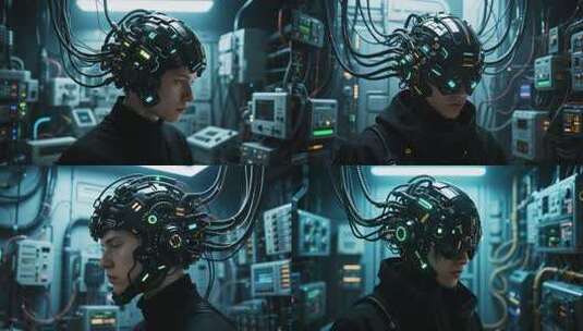 人物佩戴科技头盔在实验室高清在线视频素材下载