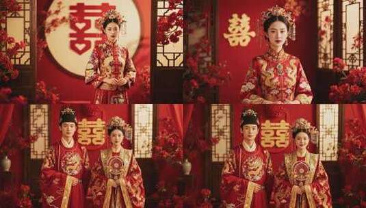 中式新娘传统服饰婚礼造型高清在线视频素材下载