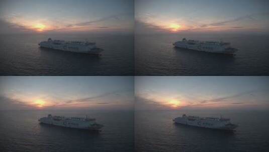 西沙群岛南海游轮夕阳落日岛礁航拍高清在线视频素材下载