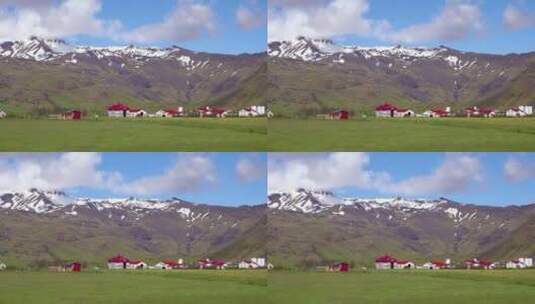 冰岛山脚下的农场高清在线视频素材下载