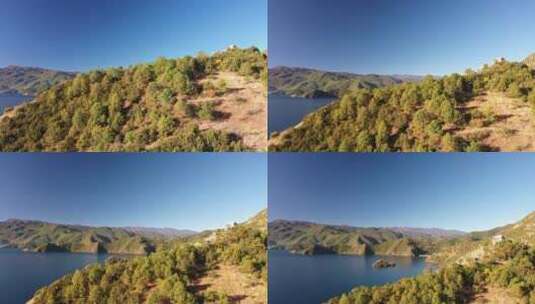 云南泸沽湖爬升航拍视频高清在线视频素材下载
