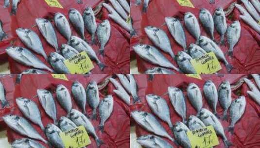 市场上鱼的价格标签高清在线视频素材下载